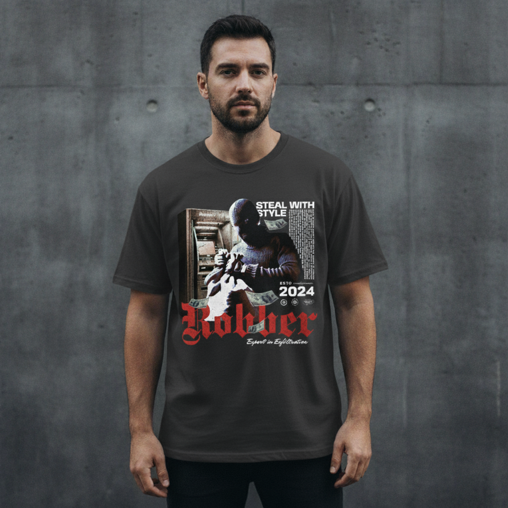 Men's Robber ATM Heist Graphic T-Shirt | Steal With Style Urban Tee
